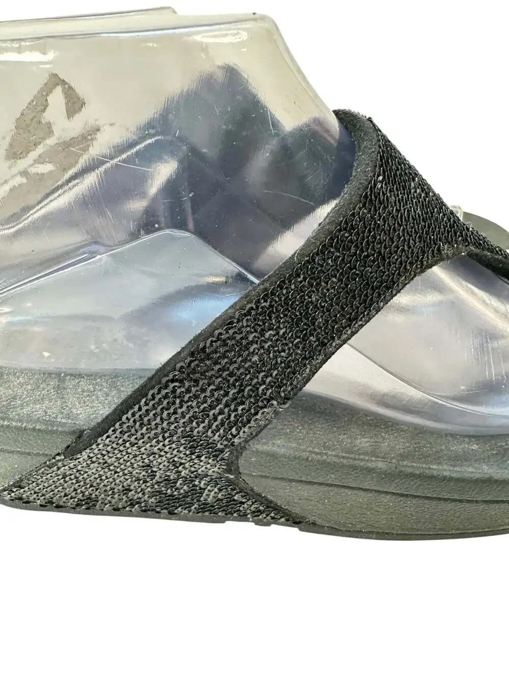 FitFlop Electra Micro Crystal Black Toe Post Wedge Comfort Sandals Womens 8